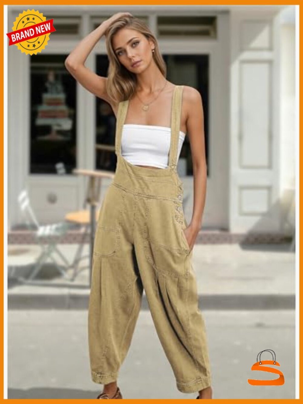 Denim Overalls Loose Fit Baggy Bib Jumpsuit Barrel Leg Adjustable Straps Pockets - Picture 2 of 7